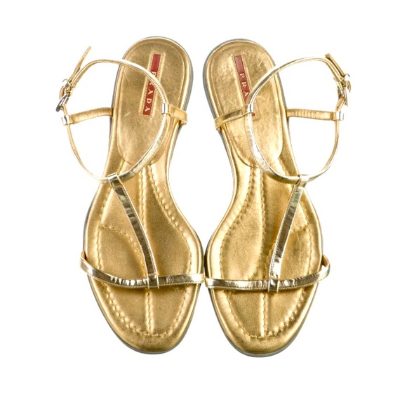 Prada Metallic Gold Women's Sandals - Picture 1 of 8